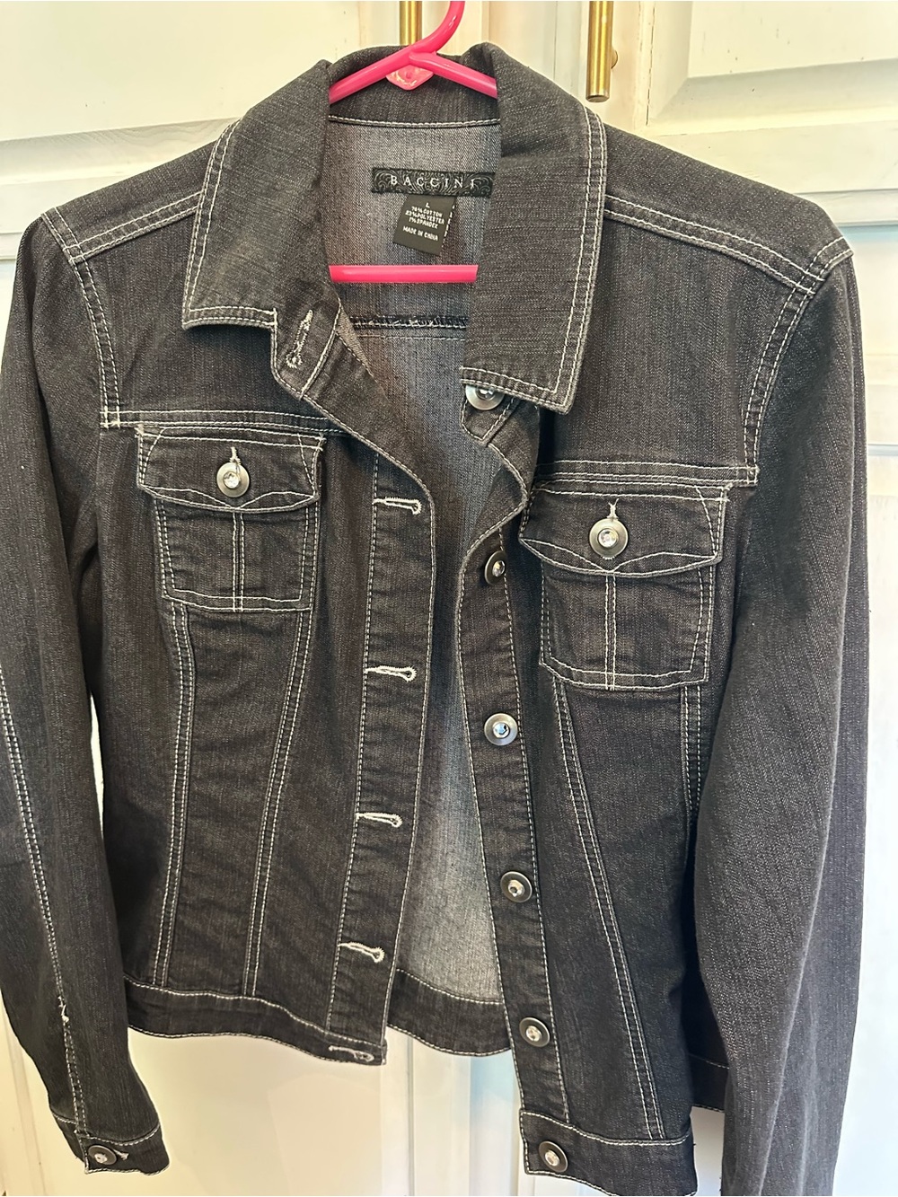 Baccini Dark Gray Denim Jacket with White Contrast Stitching